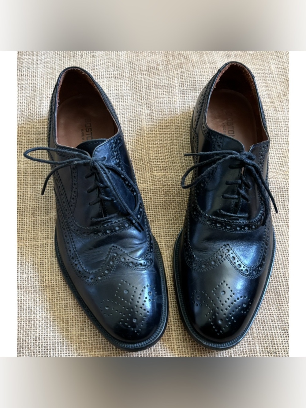 Bostonian Black Leather Wingtip Oxfords Shoes Sz 9 M Made In Italy AS IS READ